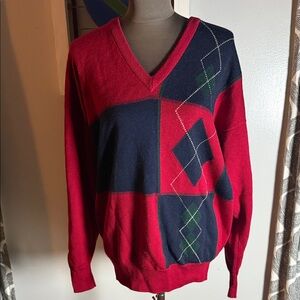 Pringle of Scotland 100% Lambswool Argyle V Neck Sweater SZ Large